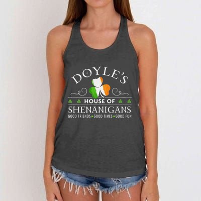 Doyle House Of Shenanigans Irish Family Name Women's Knotted Racerback Tank