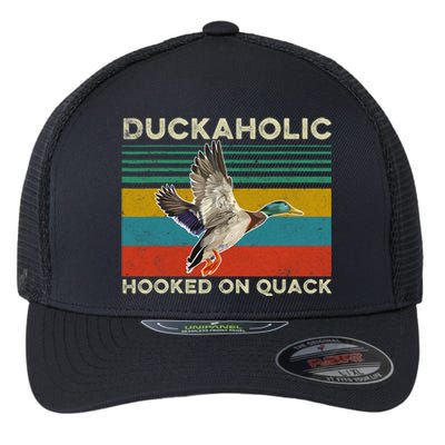 Duckaholic Hooked On Quack Funny Duck Hunting Hunter Gift Flexfit Unipanel Trucker Cap