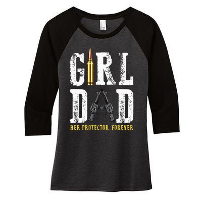 Dad Her Protector Forever Funny Father Day Women's Tri-Blend 3/4-Sleeve Raglan Shirt