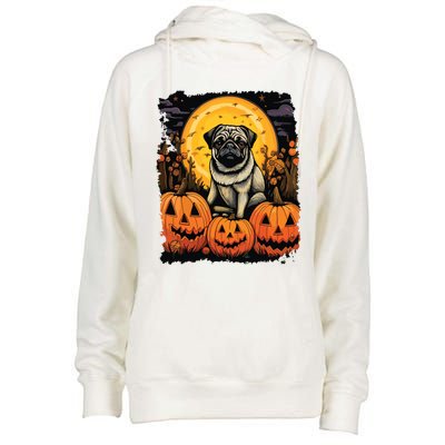 Dog Halloween Pug Womens Funnel Neck Pullover Hood