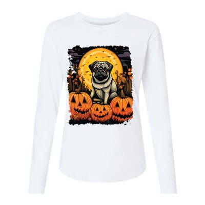 Dog Halloween Pug Womens Cotton Relaxed Long Sleeve T-Shirt