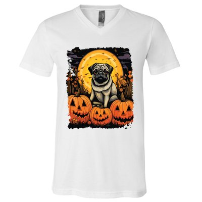 Dog Halloween Pug V-Neck T-Shirt