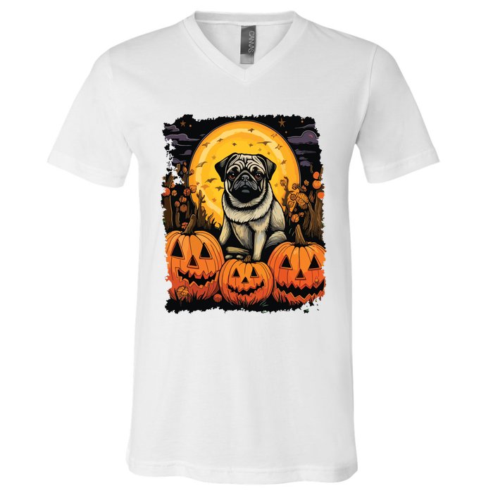 Dog Halloween Pug V-Neck T-Shirt