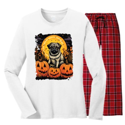 Dog Halloween Pug Women's Long Sleeve Flannel Pajama Set 