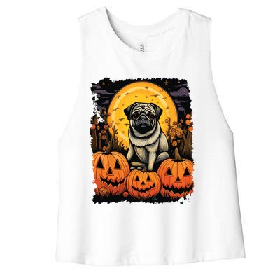 Dog Halloween Pug Women's Racerback Cropped Tank