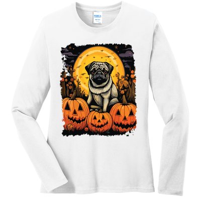 Dog Halloween Pug Ladies Long Sleeve Shirt