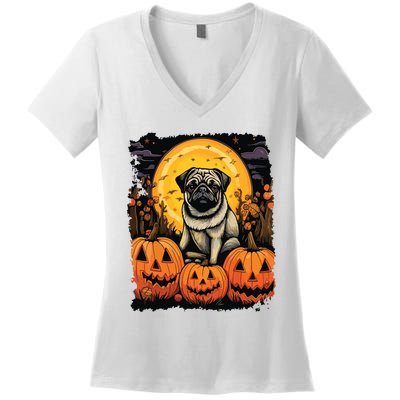 Dog Halloween Pug Women's V-Neck T-Shirt