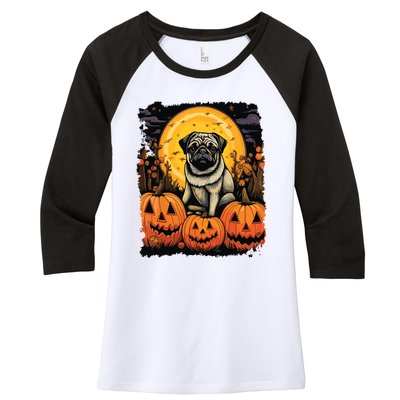 Dog Halloween Pug Women's Tri-Blend 3/4-Sleeve Raglan Shirt