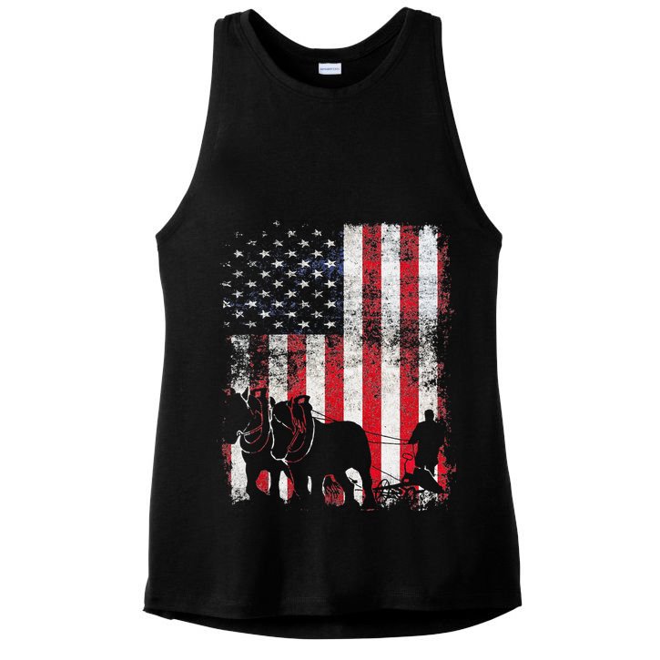 Draft Horse Patriotic American Flag Vintage Farmer Ladies PosiCharge Tri-Blend Wicking Tank