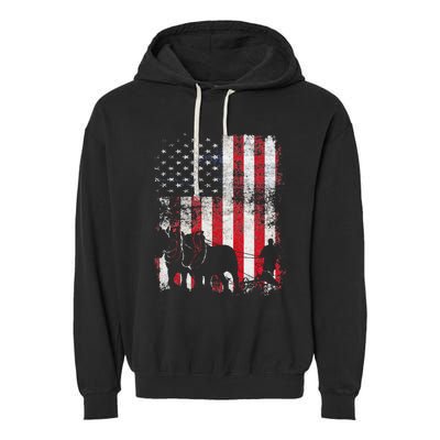 Draft Horse Patriotic American Flag Vintage Farmer Garment-Dyed Fleece Hoodie