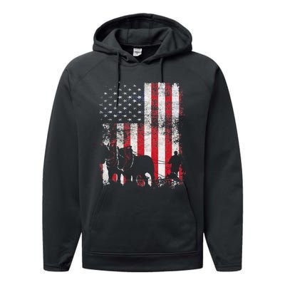 Draft Horse Patriotic American Flag Vintage Farmer Performance Fleece Hoodie