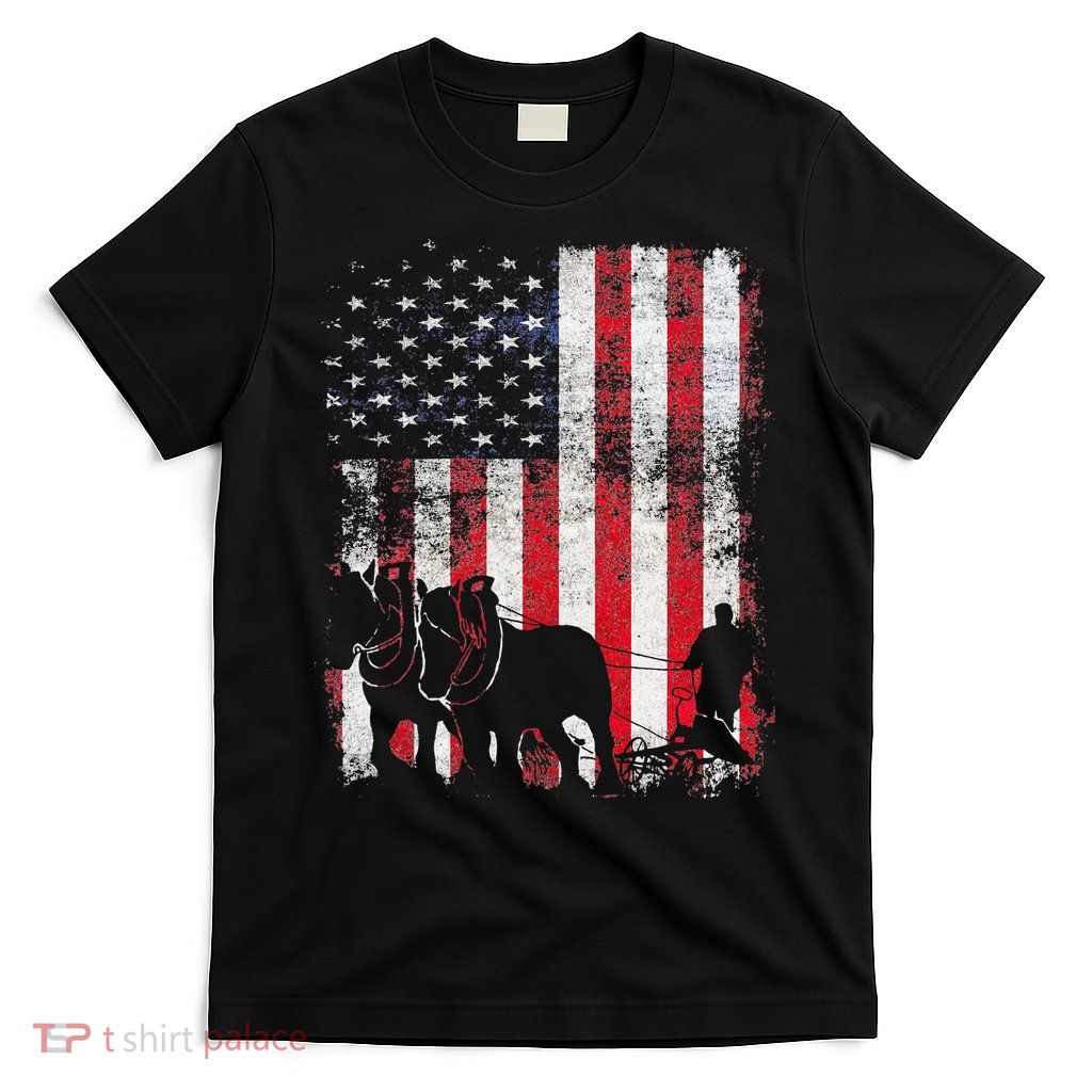 Draft Horse Patriotic American Flag Vintage Farmer T-Shirt