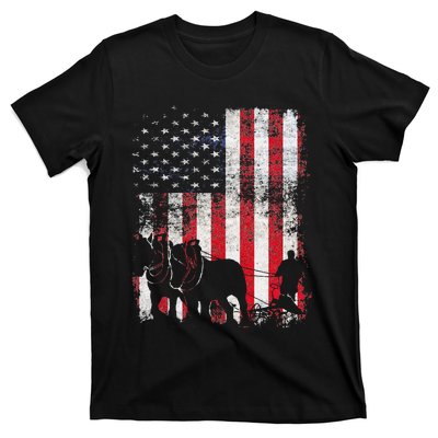 Draft Horse Patriotic American Flag Vintage Farmer T-Shirt