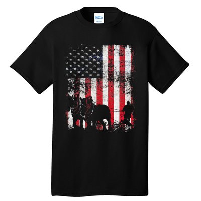 Draft Horse Patriotic American Flag Vintage Farmer Tall T-Shirt