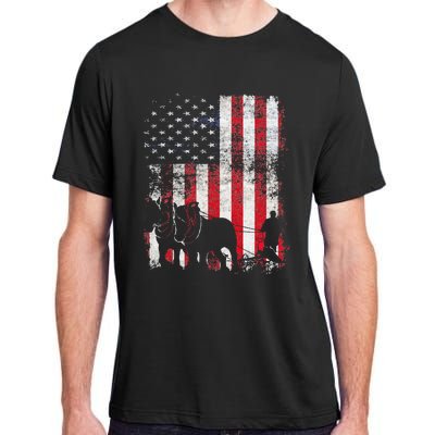 Draft Horse Patriotic American Flag Vintage Farmer Adult ChromaSoft Performance T-Shirt