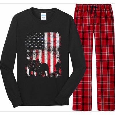 Draft Horse Patriotic American Flag Vintage Farmer Long Sleeve Pajama Set