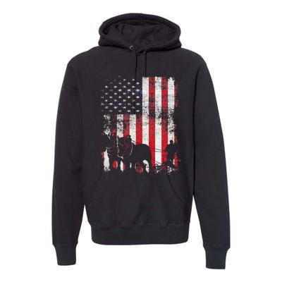 Draft Horse Patriotic American Flag Vintage Farmer Premium Hoodie