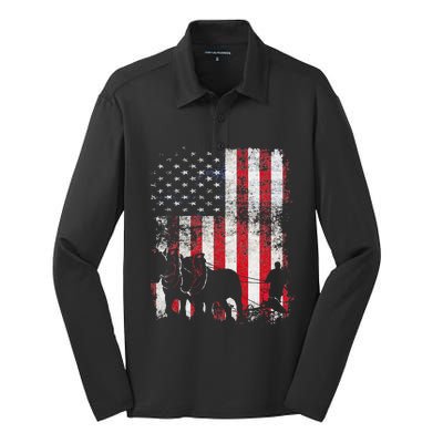 Draft Horse Patriotic American Flag Vintage Farmer Silk Touch Performance Long Sleeve Polo