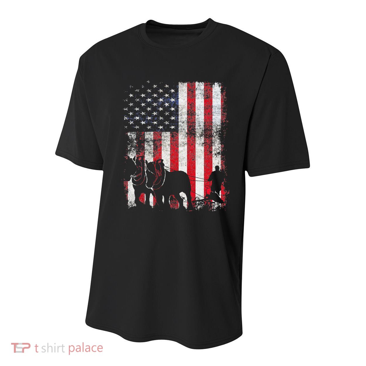 Draft Horse Patriotic American Flag Vintage Farmer Youth Performance Sprint T-Shirt