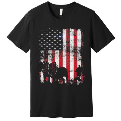 Draft Horse Patriotic American Flag Vintage Farmer Premium T-Shirt