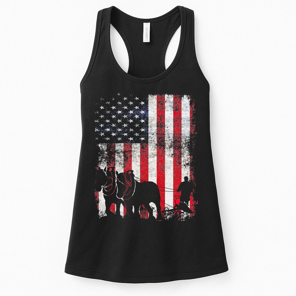 Draft Horse Patriotic American Flag Vintage Farmer Womens Tank Top