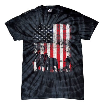 Draft Horse Patriotic American Flag Vintage Farmer Tie-Dye T-Shirt