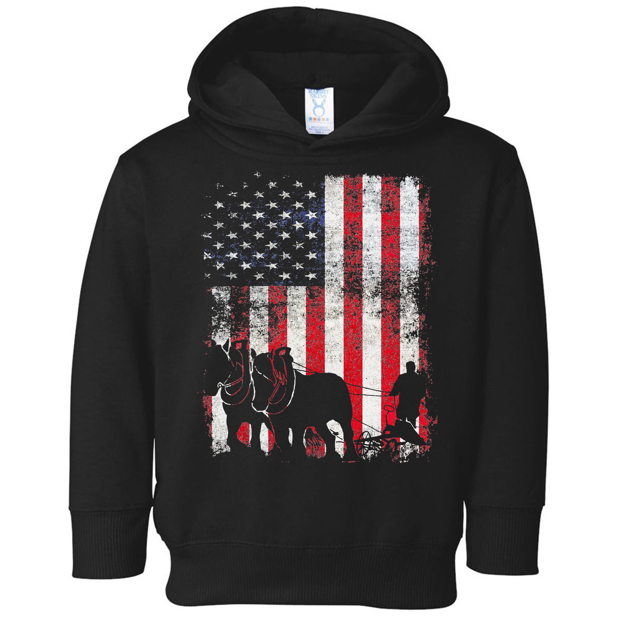 Draft Horse Patriotic American Flag Vintage Farmer Toddler Hoodie