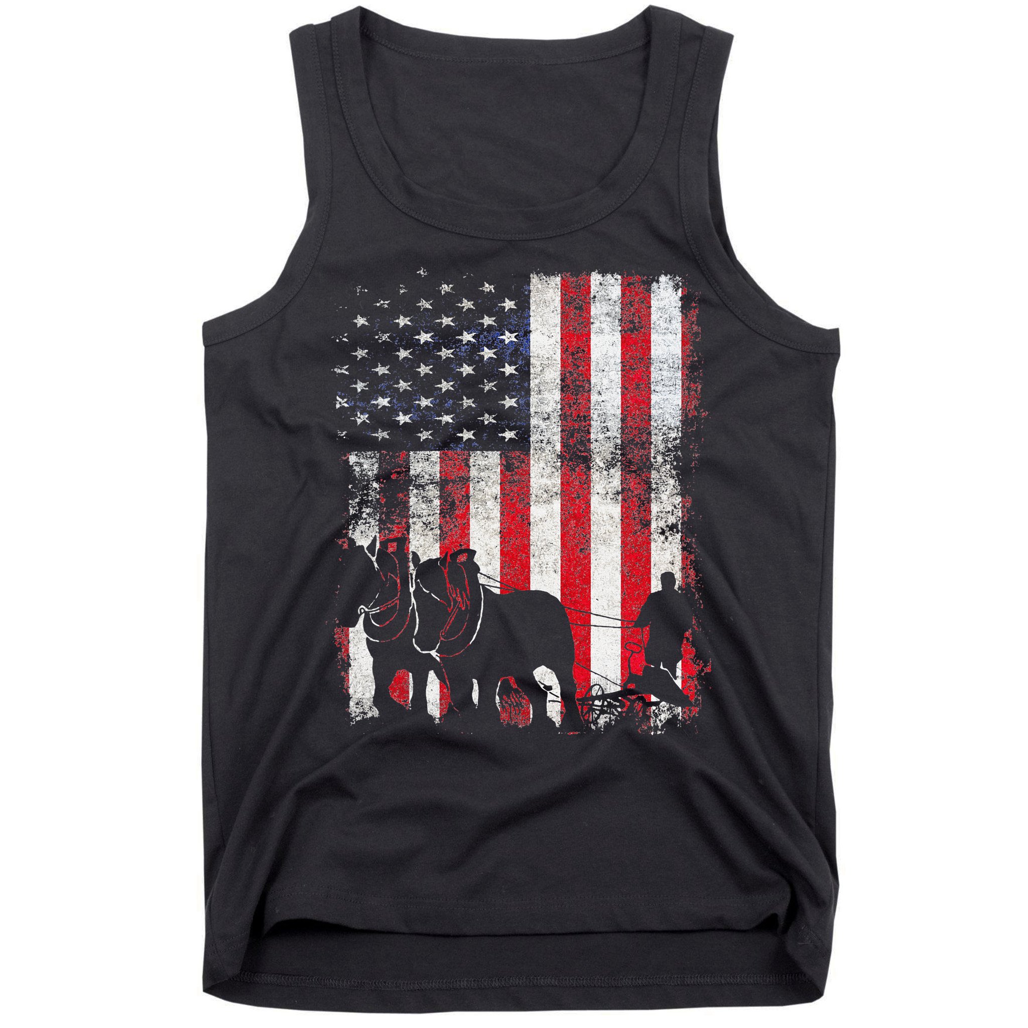 Draft Horse Patriotic American Flag Vintage Farmer Tank Top