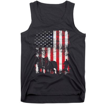 Draft Horse Patriotic American Flag Vintage Farmer Tank Top