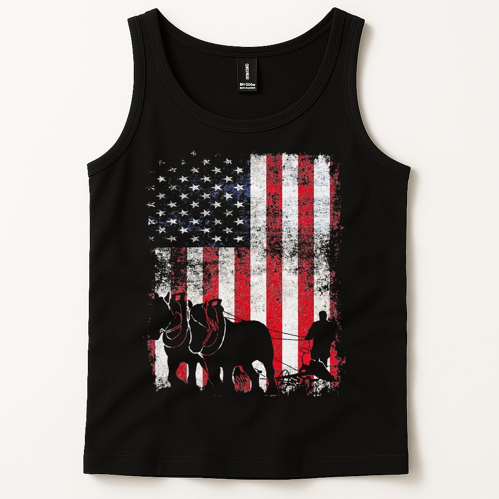 Draft Horse Patriotic American Flag Vintage Farmer Tank Top