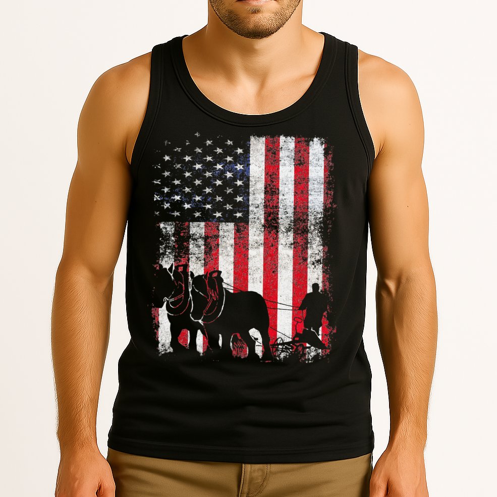 Draft Horse Patriotic American Flag Vintage Farmer Tank Top