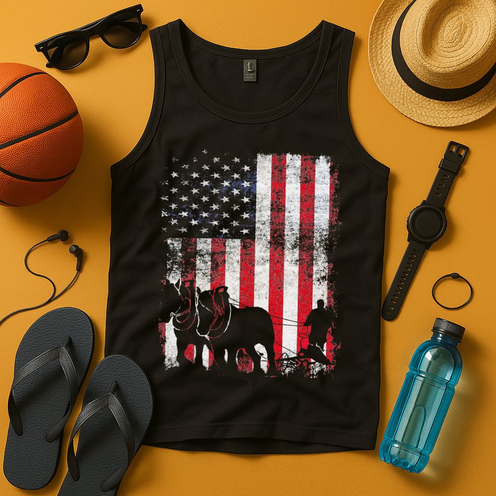 Draft Horse Patriotic American Flag Vintage Farmer Tank Top