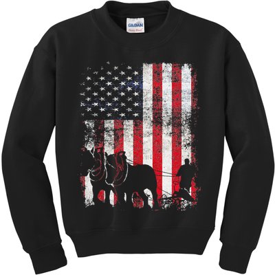 Draft Horse Patriotic American Flag Vintage Farmer Kids Sweatshirt