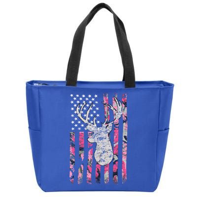 Deer Hunting Pink Camouflage Flag Distressed Gift Zip Tote Bag