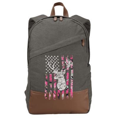 Deer Hunting Pink Camouflage Flag Distressed Gift Cotton Canvas Backpack