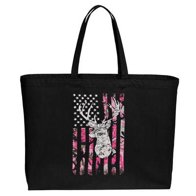 Deer Hunting Pink Camouflage Flag Distressed Gift Cotton Canvas Jumbo Tote