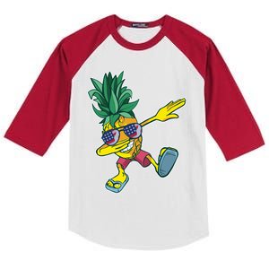 Dabbing Hawaiian Pineapple 4th Of July Sunglasses Gift Kids Colorblock Raglan Jersey