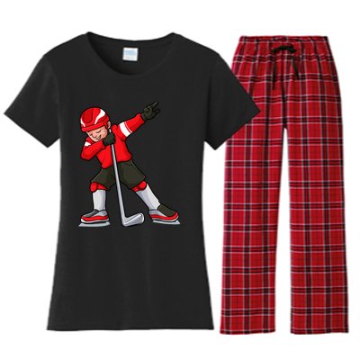 Dabbing Hockey Player Boy Girl Cool Ice Hockey Women's Flannel Pajama Set