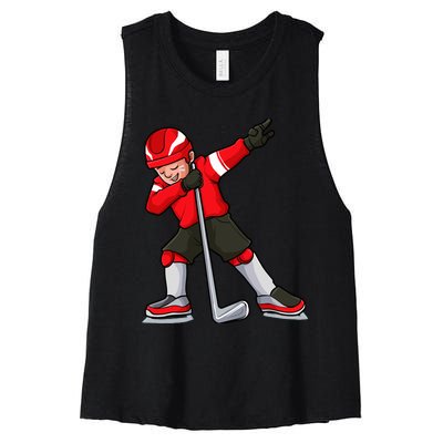 Dabbing Hockey Player Boy Girl Cool Ice Hockey Women's Racerback Cropped Tank