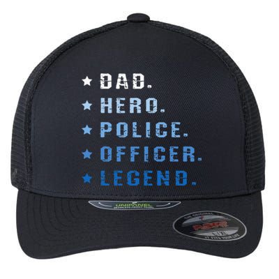 Dad Hero Police Officer Legend Retro Law Enforcement Flexfit Unipanel Trucker Cap