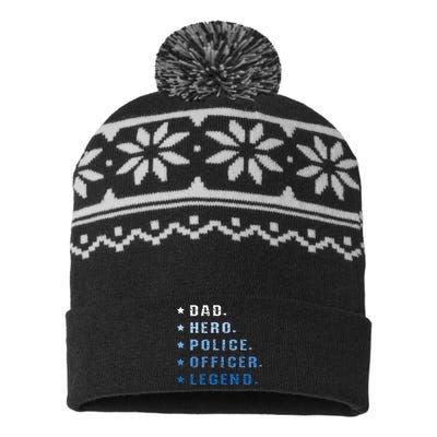 Dad Hero Police Officer Legend Retro Law Enforcement USA-Made Snowflake Beanie