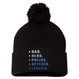 Dad Hero Police Officer Legend Retro Law Enforcement Pom Pom 12in Knit Beanie