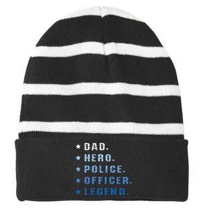 Dad Hero Police Officer Legend Retro Law Enforcement Striped Beanie with Solid Band