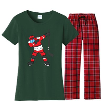 Dabbing Hockey Player Gift Christmas Women's Flannel Pajama Set