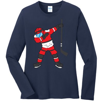 Dabbing Hockey Player Gift Christmas Ladies Long Sleeve Shirt