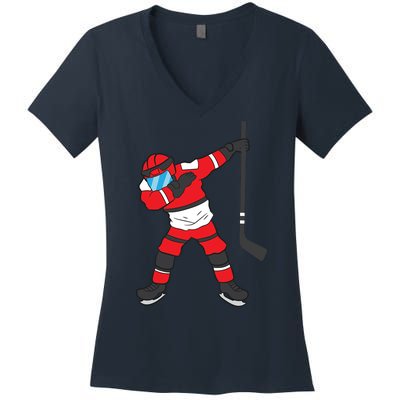 Dabbing Hockey Player Gift Christmas Women's V-Neck T-Shirt