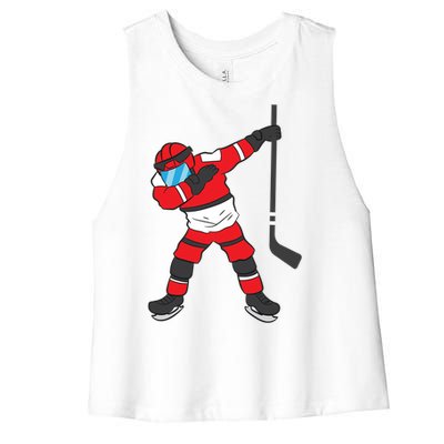 Dabbing Hockey Player Gift Christmas Women's Racerback Cropped Tank