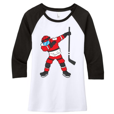 Dabbing Hockey Player Gift Christmas Women's Tri-Blend 3/4-Sleeve Raglan Shirt