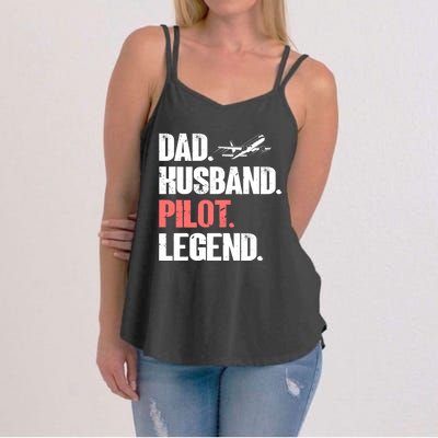 Dad Husband Pilot Legend Airplane Pilot Aviation Gift Women's Strappy Tank