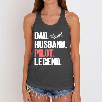 Dad Husband Pilot Legend Airplane Pilot Aviation Gift Women's Knotted Racerback Tank